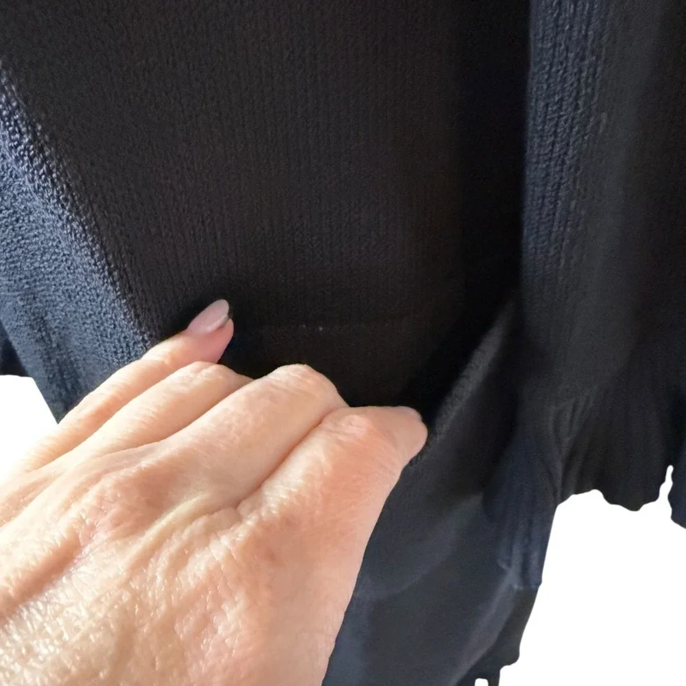 St John Collection Ruffle Knit Maxi Cardigan Women 6 Black Excellent Belted - Picture 9 of 11